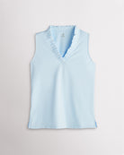 Light Blue ruffle V-neck sleeveless polo shirt for women