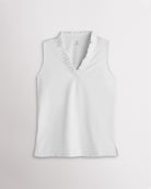 White ruffle V-neck sleeveless polo shirt for women