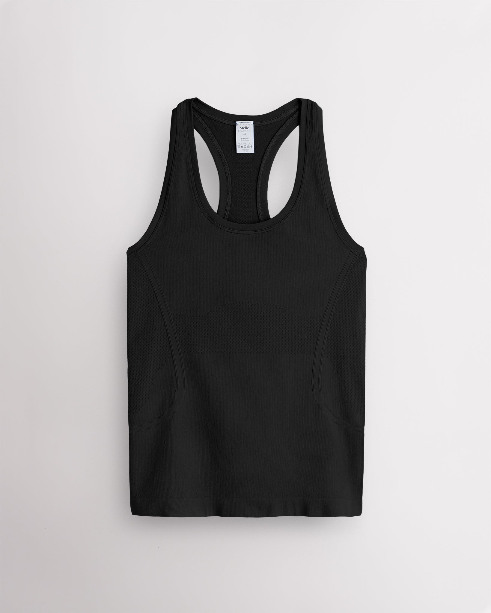 Black Stelle women's seamless racerback tank top with a round neckline.