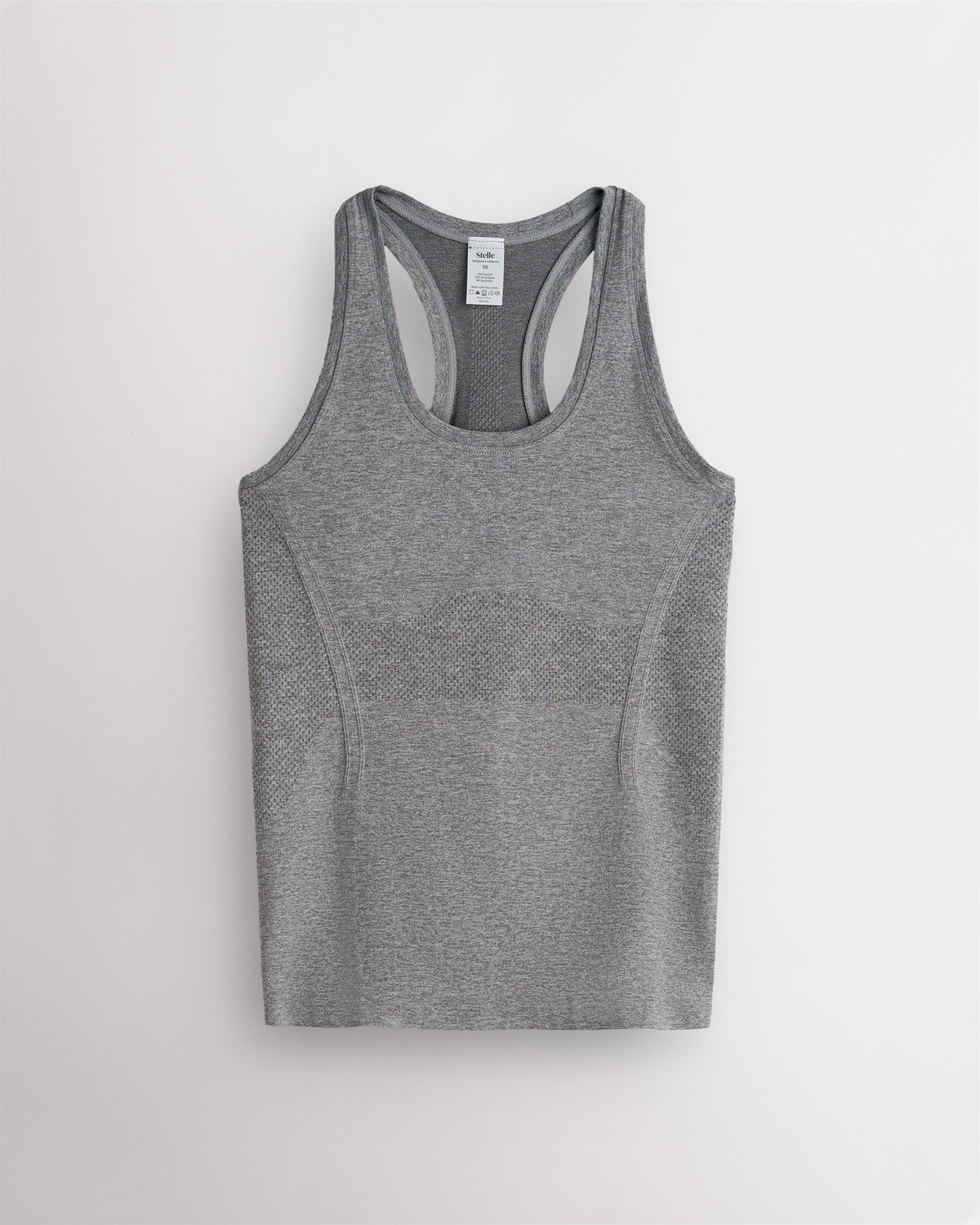 Grey Stelle women's seamless racerback tank top with a round neckline.