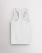 Back view of the white Stelle seamless tank top, laid flat to show the racerback straps.