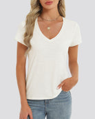 Creme V-Neck T-Shirt - View 1