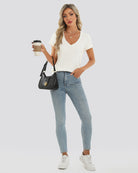 Creme V-Neck T-Shirt - View 3