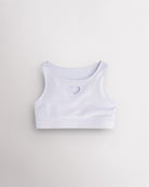 White girls shimmer heart crop top with sleeveless tank design, round neckline, and iridescent finish.