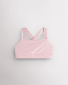 Pink metallic girls tank top with iridescent shimmer finish and wide straps, designed for dance and casual wear.