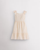 Girls butter flutter sleeve sundress with square neckline, smocked waist, and tiered hem, lightweight summer dress front view