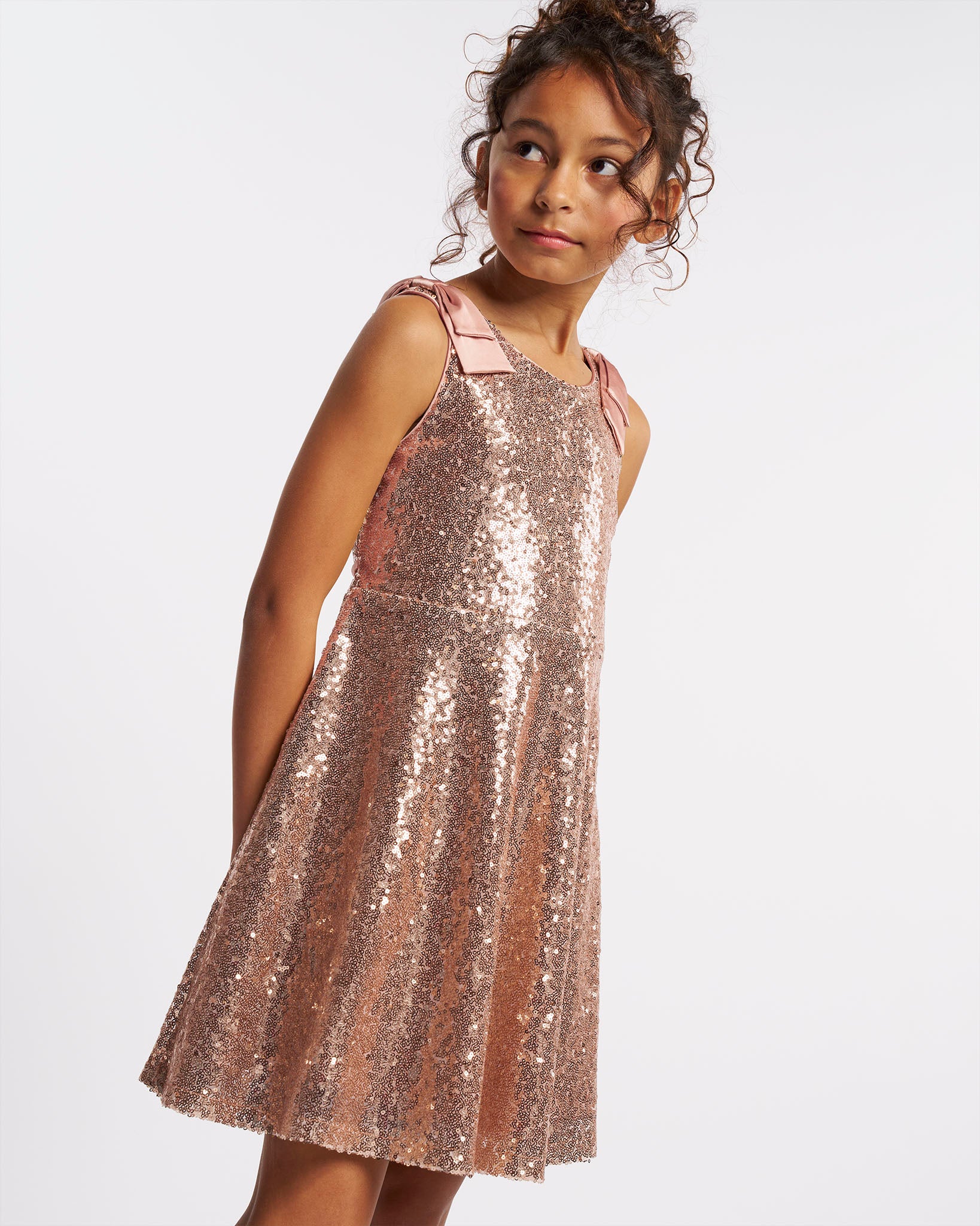 All That Glitters Kids Sequin Dress in Rose Gold