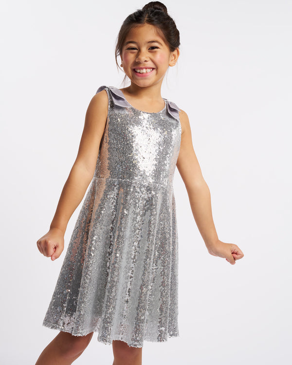 All That Glitters Kids Sequin Dress in Silver