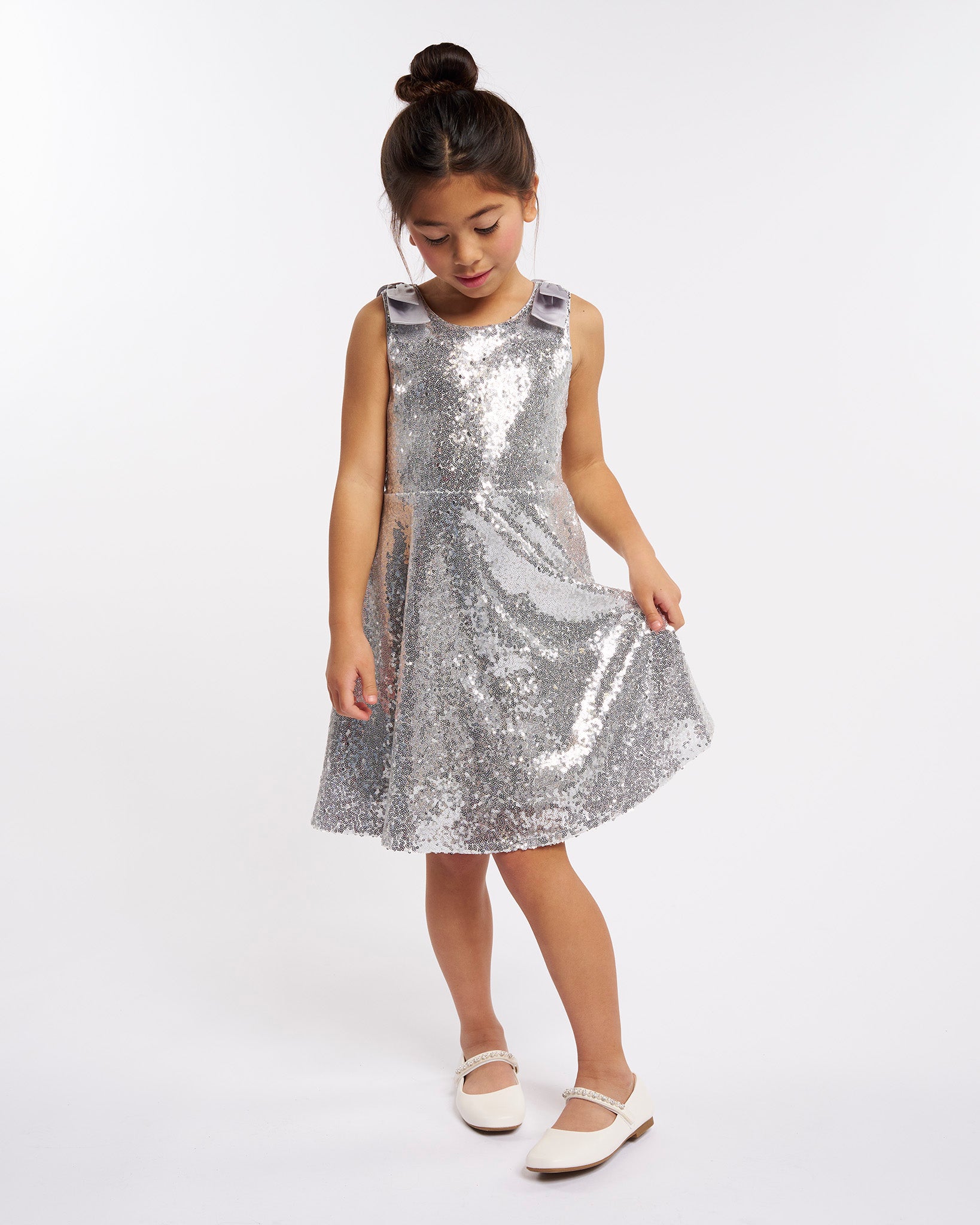 All That Glitters Kids Sequin Dress in Silver