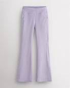 Lavender girls flare leggings with high waist, side pockets, sleek waistband, and flared hem for activewear and everyday movement.