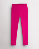Hot pink girls athletic leggings with high-waisted fit and deep side pockets, comfortable workout leggings for girls