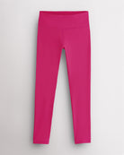 Hot pink girls soft yoga leggings with high-rise waistband, stretchy nylon-spandex fabric for comfortable everyday wear
