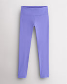 Periwinkle girls soft yoga leggings with high-rise waistband, stretchy nylon-spandex fabric for comfortable everyday wear