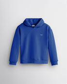 Cobalt blue Stelle kids fleece pullover hoodie with a hood, ribbed cuffs and hem.
