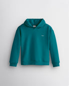 Teal Stelle kids fleece pullover hoodie with a hood, ribbed cuffs and hem.