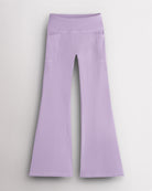 Light purple girls flare leggings with high-waisted fit and deep side pockets, comfortable workout leggings for girls