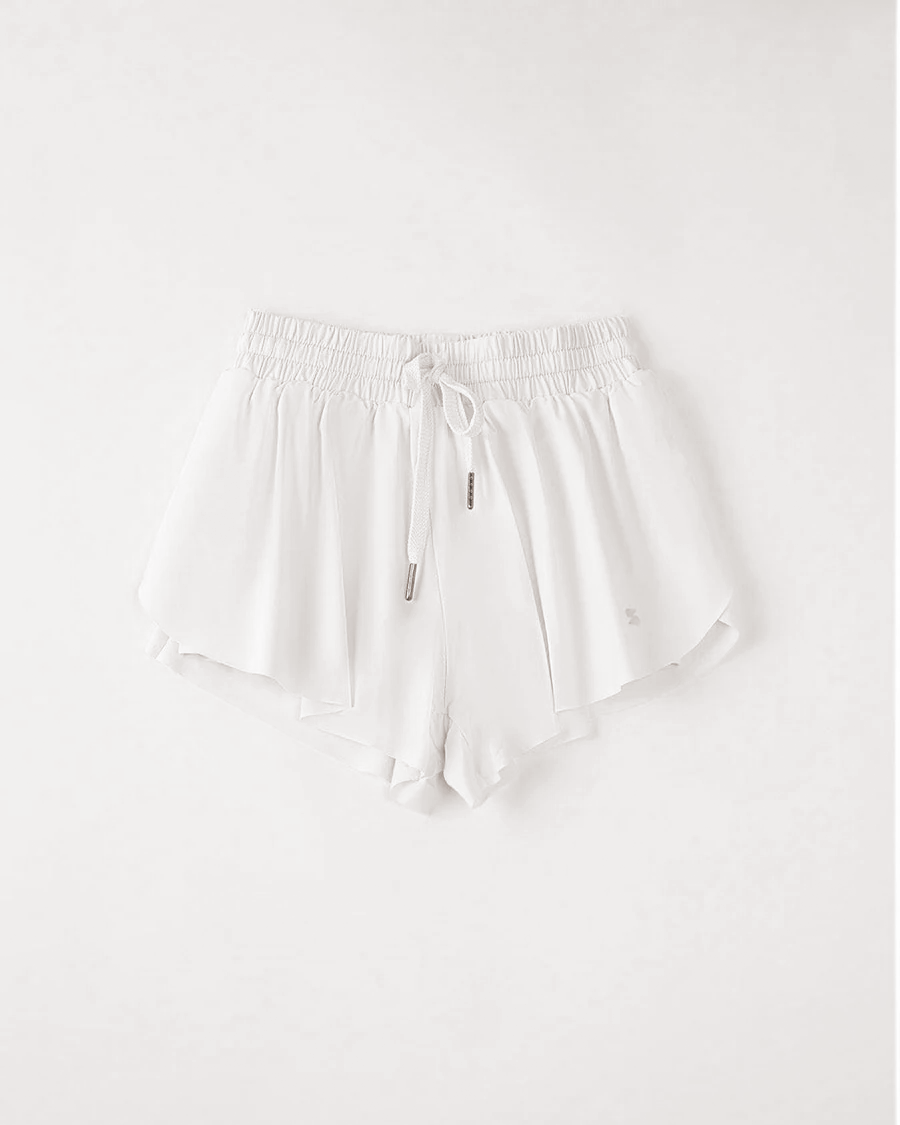 White shorts with drawstring on a white front view
