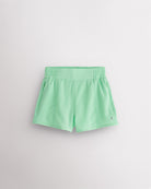 Neon green kids shorts with high waist elastic waistband and lightweight breathable fabric for active wear