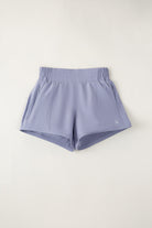 Purple high-waisted shorts front view