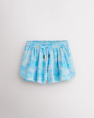 Blue Meadow girls flowy shorts with elastic waistband, pink drawstring, and layered 2-in-1 design.
