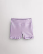 Lavender Stelle Girls Shimmer Ruffle Active Short with high-waisted fit and ruffle hem