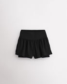Black girls 2-in-1 high waisted shorts with flowy outer layer and built-in liner for comfort and active movement