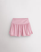 Light Pink girls 2-in-1 high waisted shorts with flowy outer layer and built-in liner for comfort and active movement