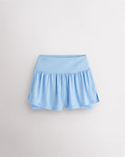 Sky Blue girls 2-in-1 high waisted shorts with flowy outer layer and built-in liner for comfort and active movement