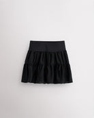 Black girls tennis skort with flowy layered chiffon design, high-rise waistband and built-in shorts
