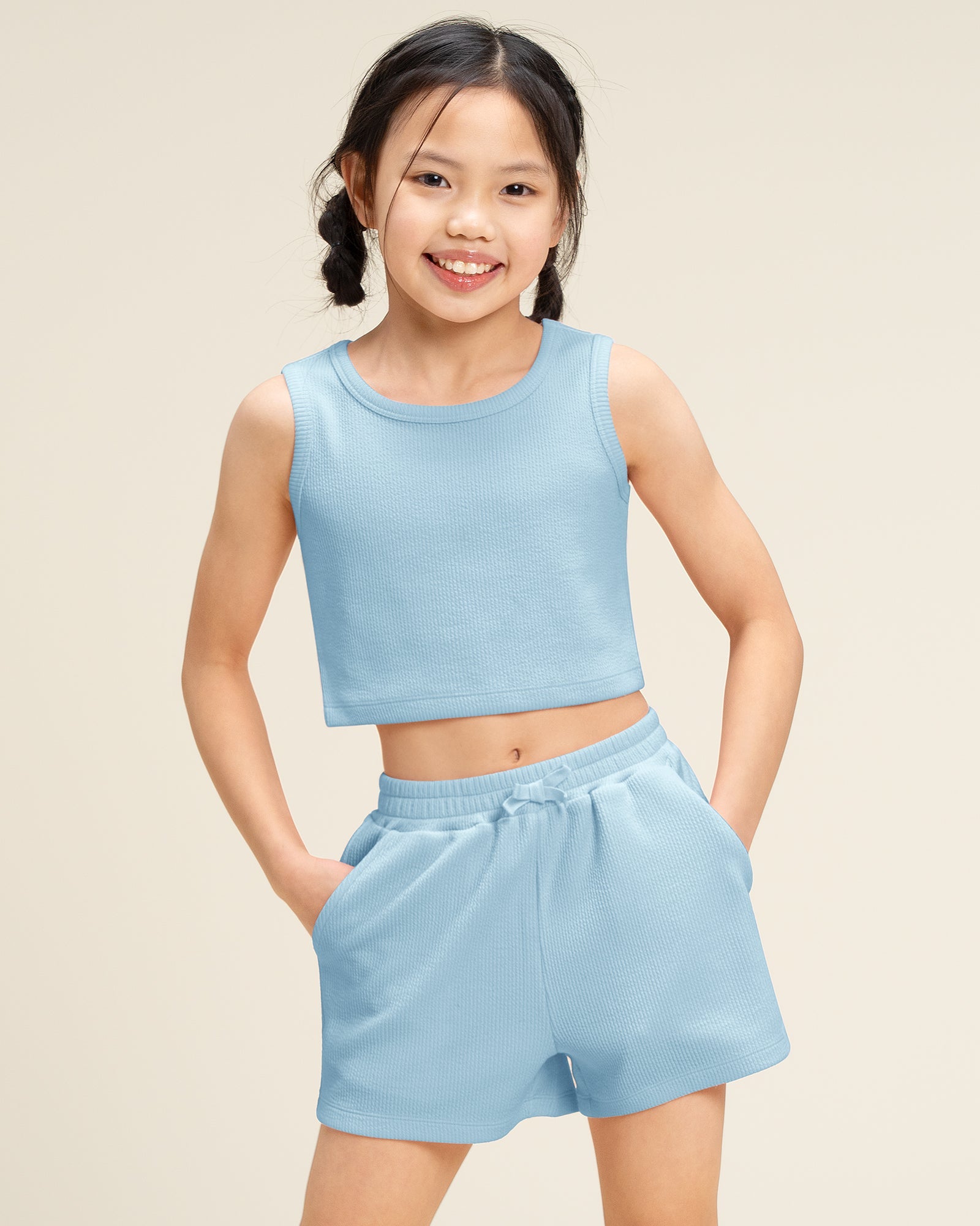 Steel Blue Kids Matching Summer Outfit | Cute Tank Top & Shorts Set