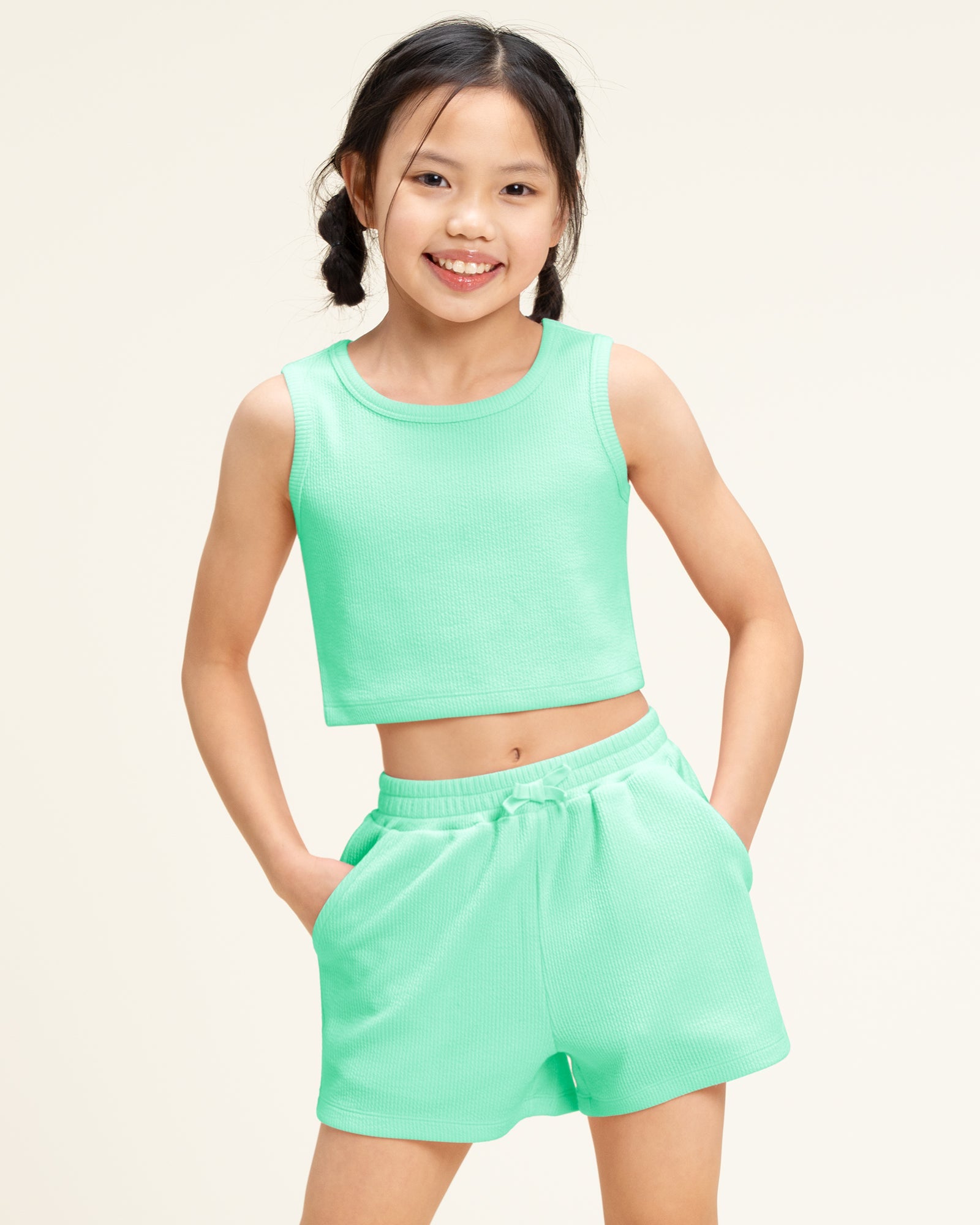 Mint Green Kids Matching Summer Outfit | Cute Tank Top & Shorts Set