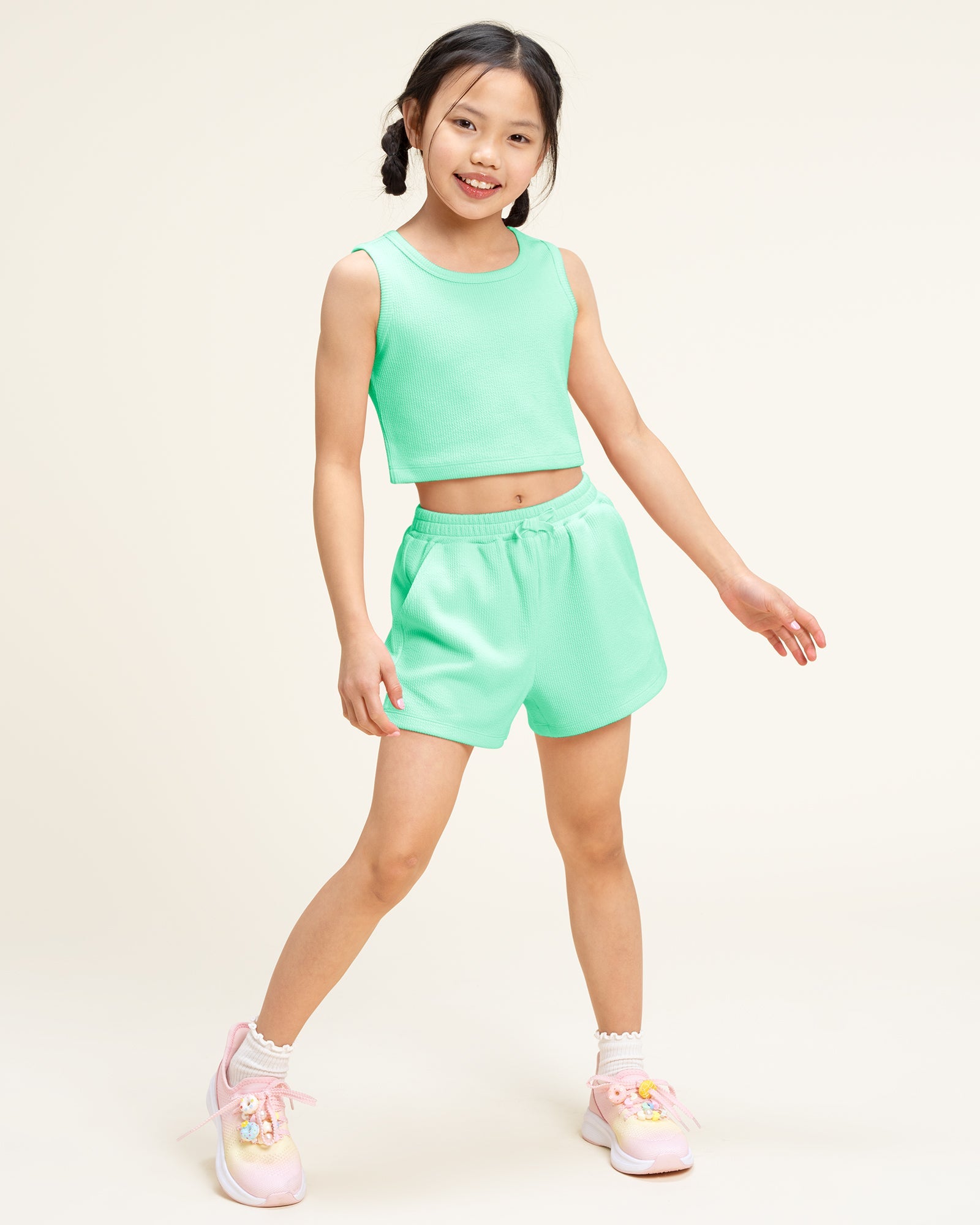 Mint Green Kids Matching Summer Outfit | Cute Tank Top & Shorts Set