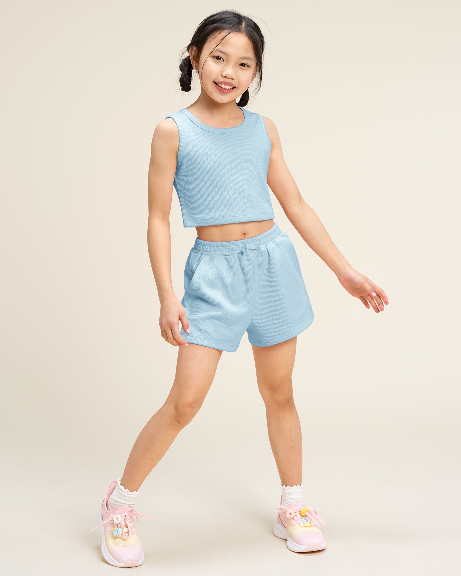 Steel Blue Kids Matching Summer Outfit | Cute Tank Top & Shorts Set