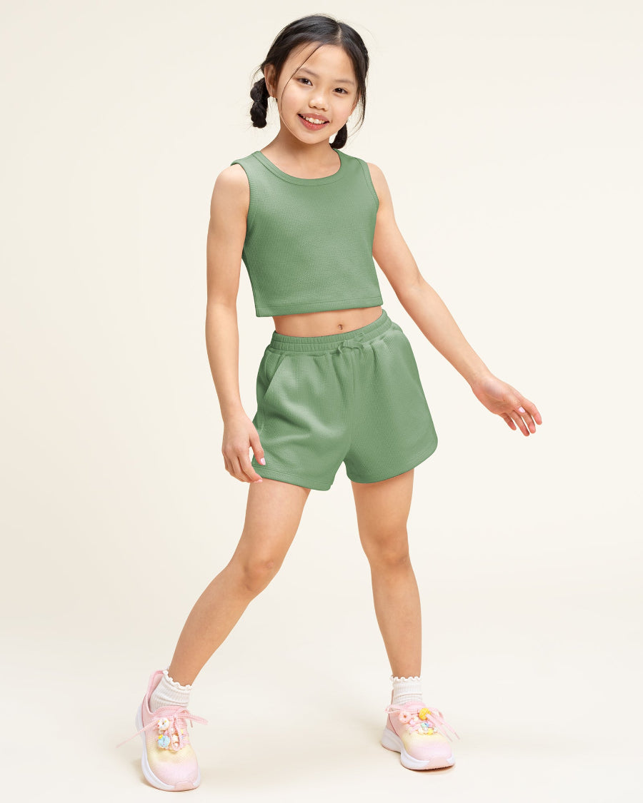 Grass Green Kids Matching Summer Outfit | Cute Tank Top & Shorts Set