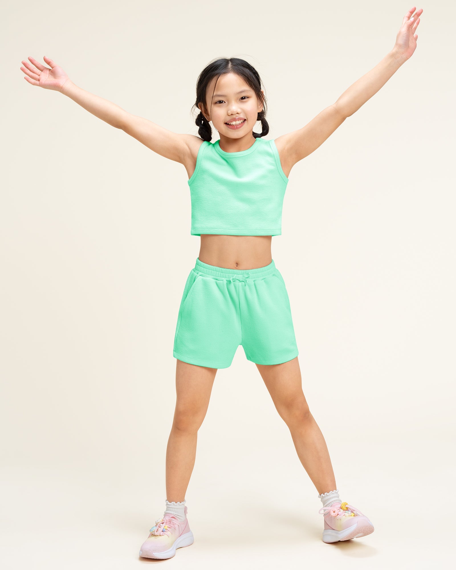 Mint Green Kids Matching Summer Outfit | Cute Tank Top & Shorts Set