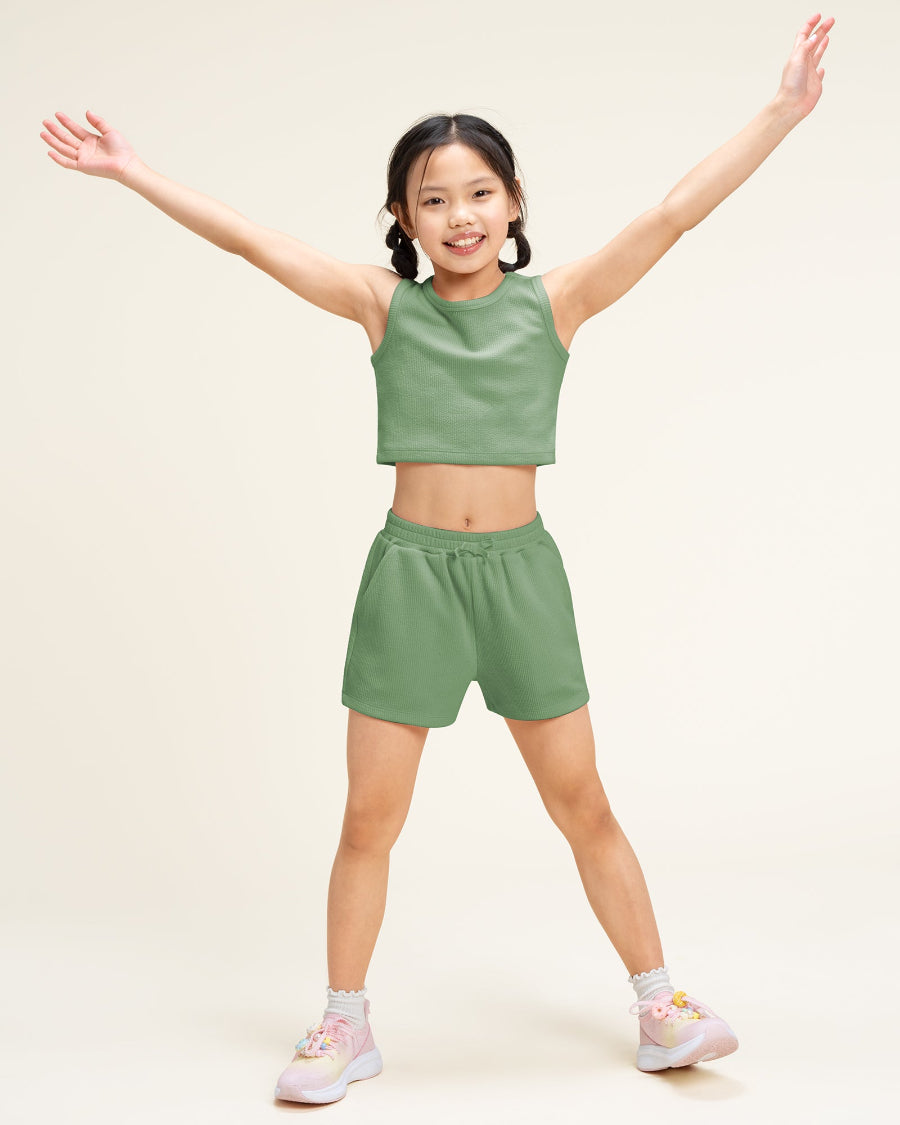 Grass Green Kids Matching Summer Outfit | Cute Tank Top & Shorts Set