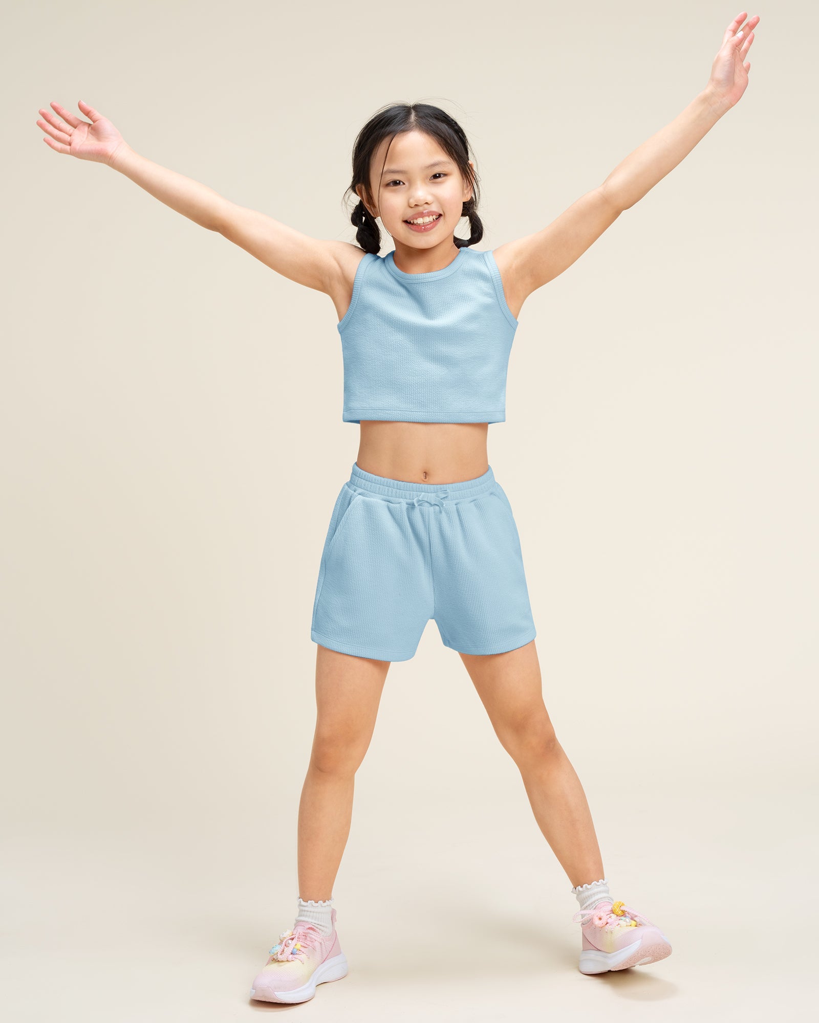 Steel Blue Kids Matching Summer Outfit | Cute Tank Top & Shorts Set