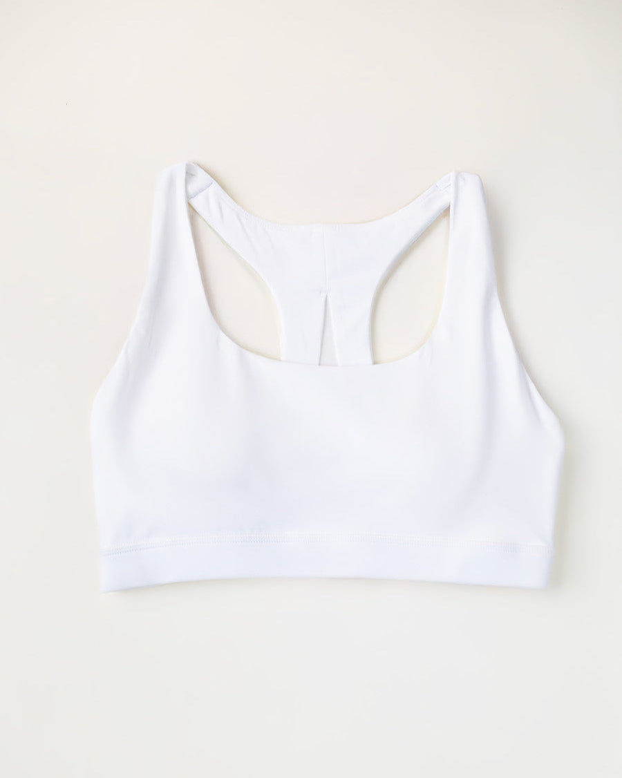 White SoftLuxe Mesh Racerback Sports Bra