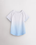 Stelle kids ombre athletic t-shirt with mesh paneling, raglan sleeves, and curved hem on white background