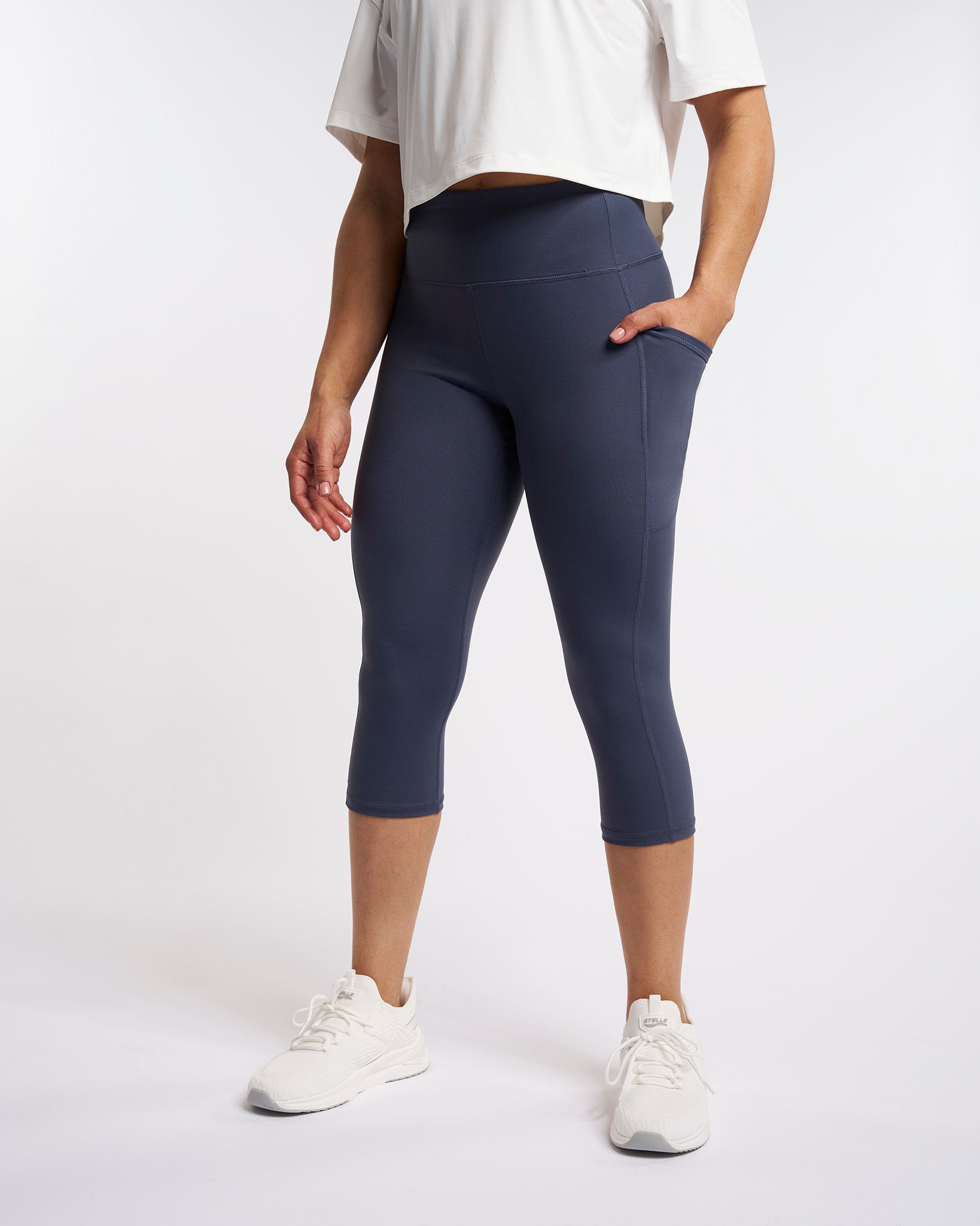 Grey Blue Capri Yoga Leggings for Women
