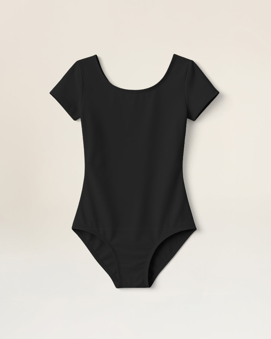 Black Basic Short-Sleeve Performance Leotard