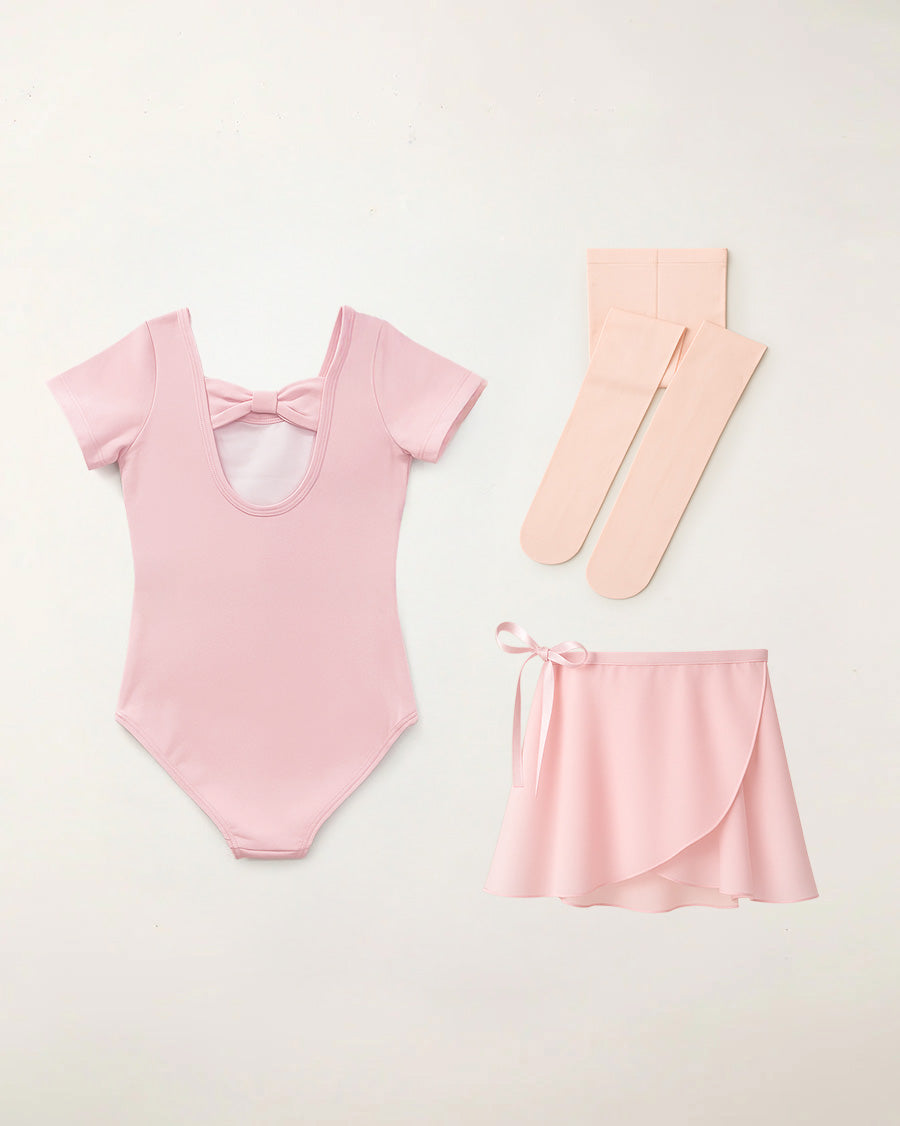 Ballet Pink Girls Ballet Leotard Starter Kit (Bow Back Leotard & Tie Skirt & Tights)