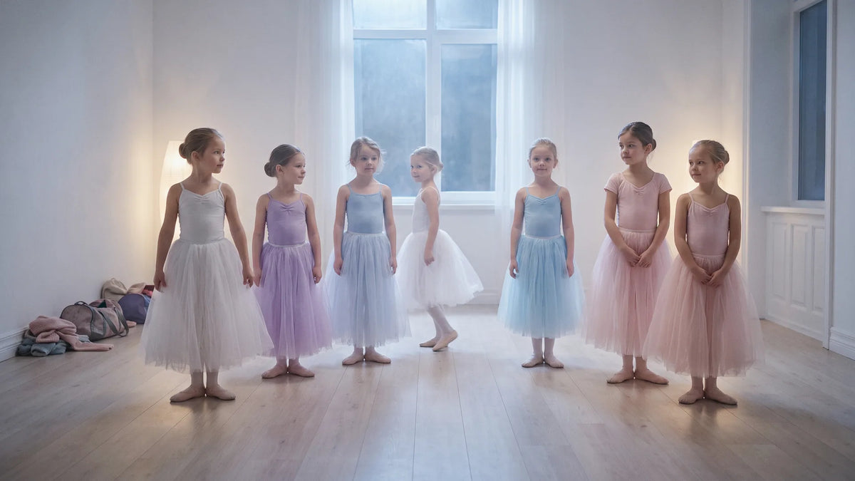 Ballerinas in long white tutus on a misty stage during the white act of the Giselle ballet