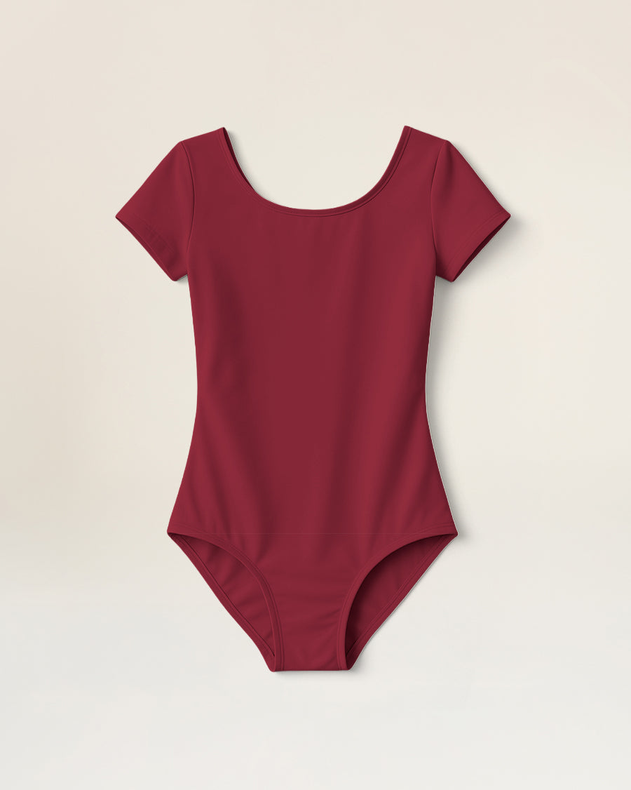 Burgundy Basic Short-Sleeve Performance Leotard