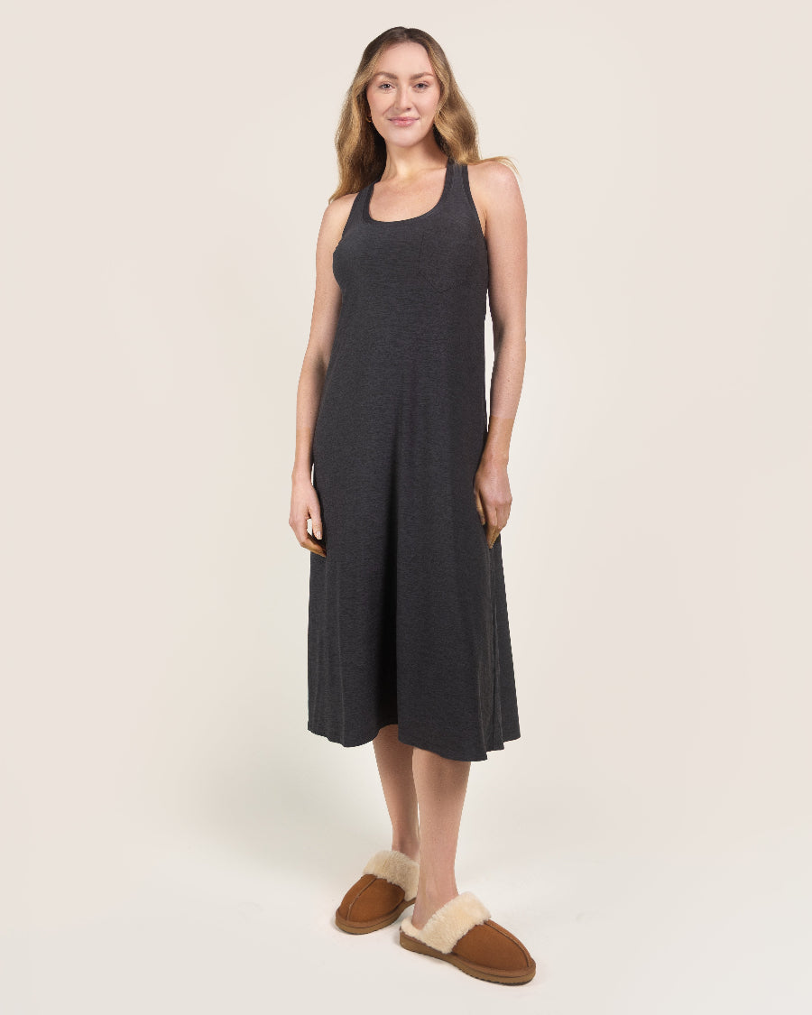 Heather Charcoal Cloud Essential Wide Strap A-Line Long Dress