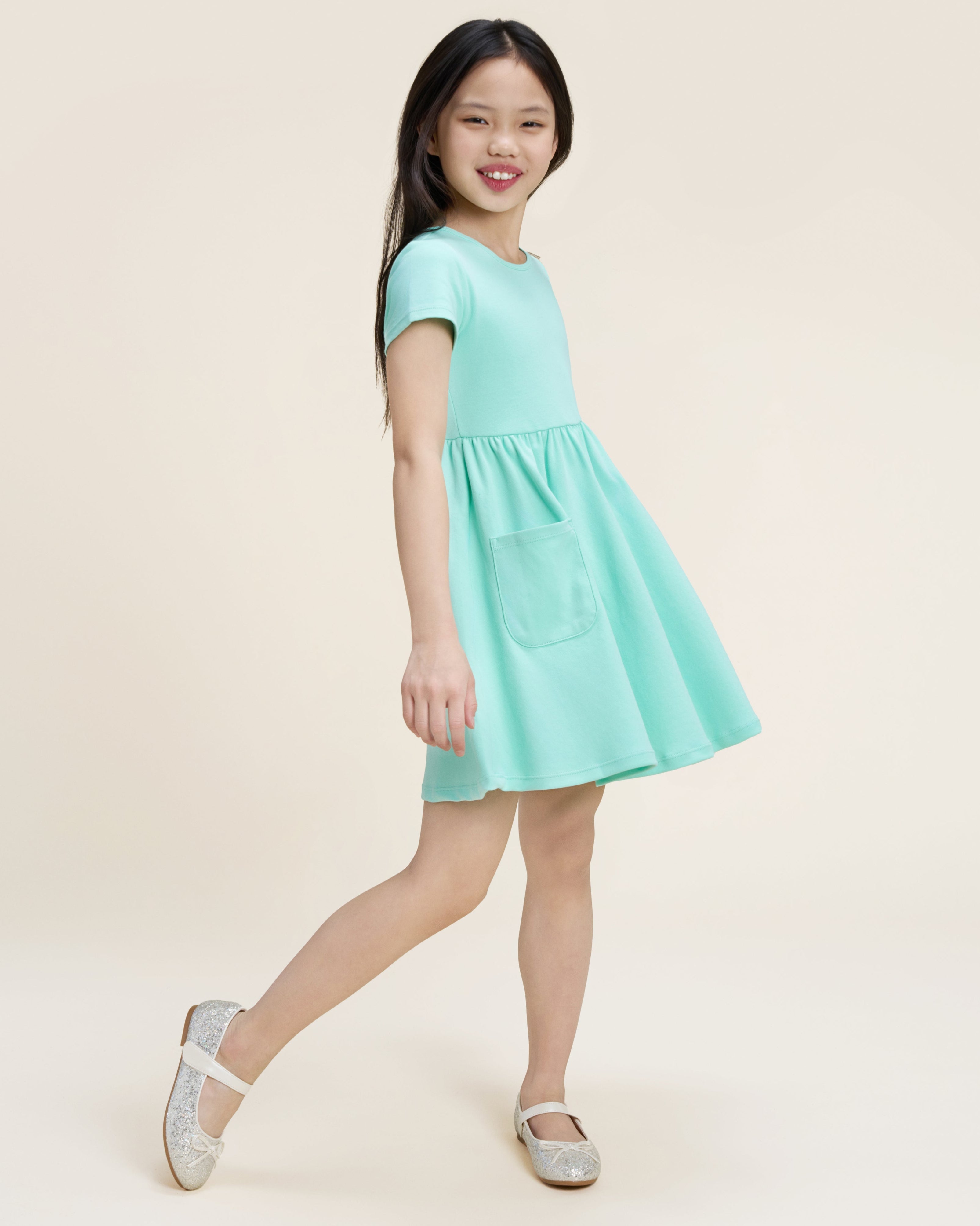 Mint Green Girls Short Sleeve A-Line Twirl Dress