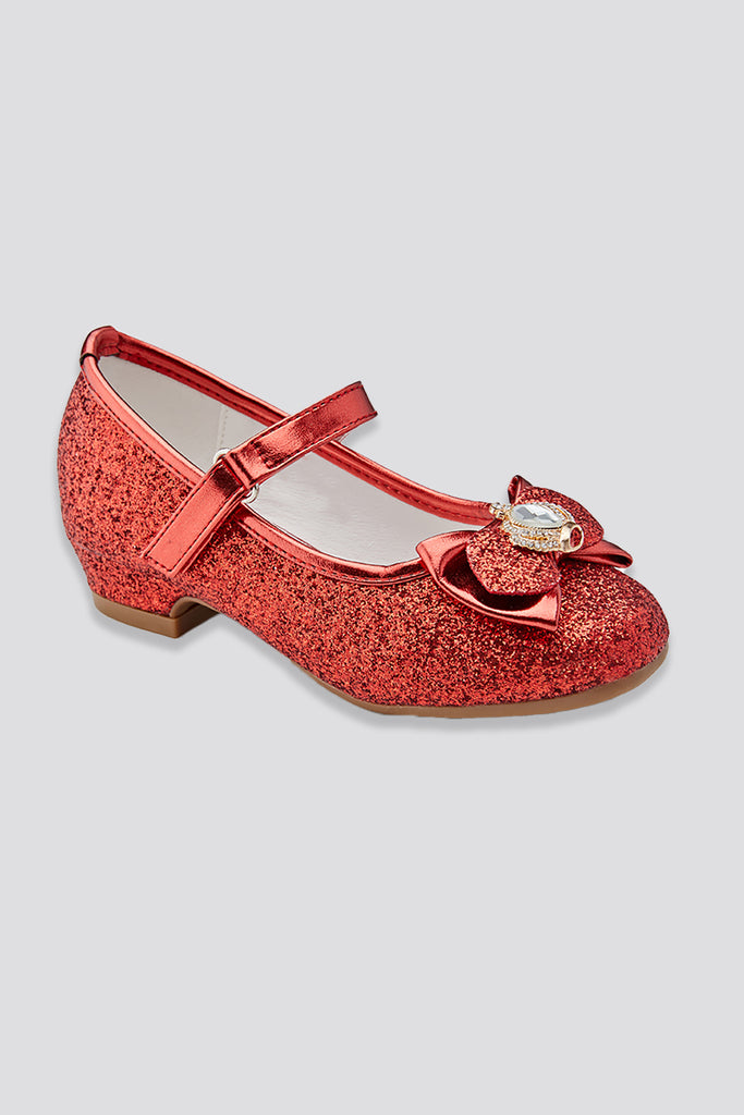 Glitter Mary Jane Shoes with Bow red side