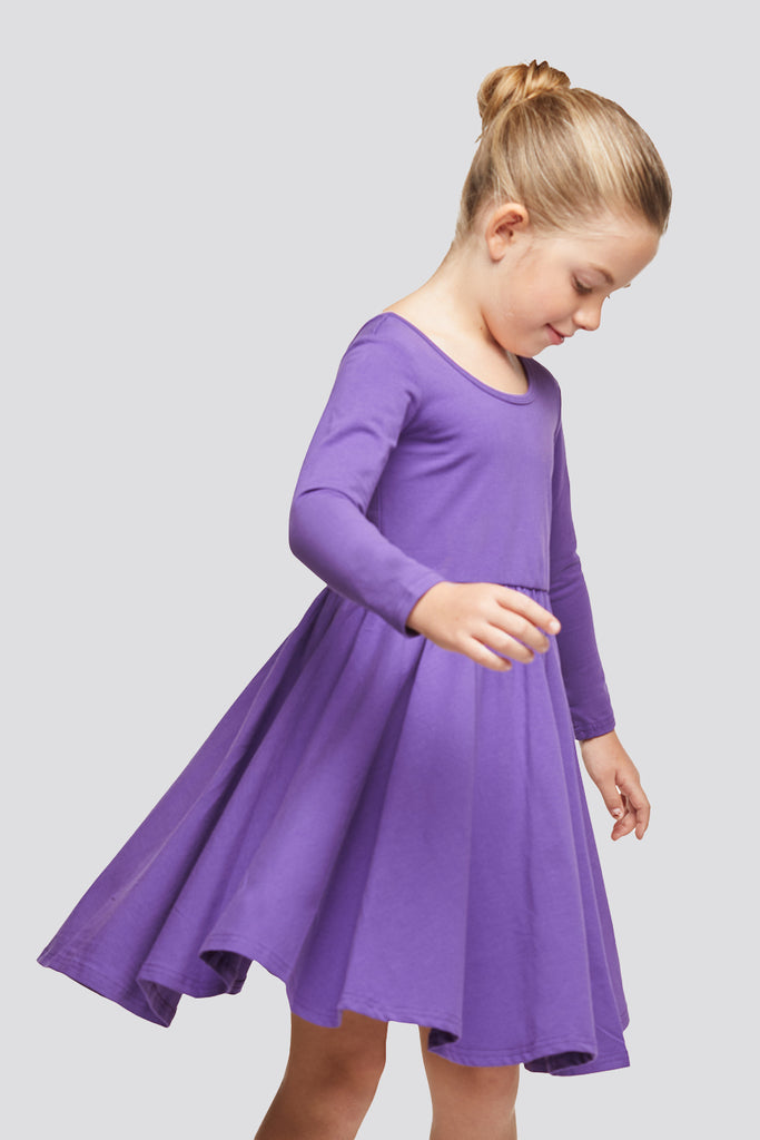 girls long sleeve dress Purple side view