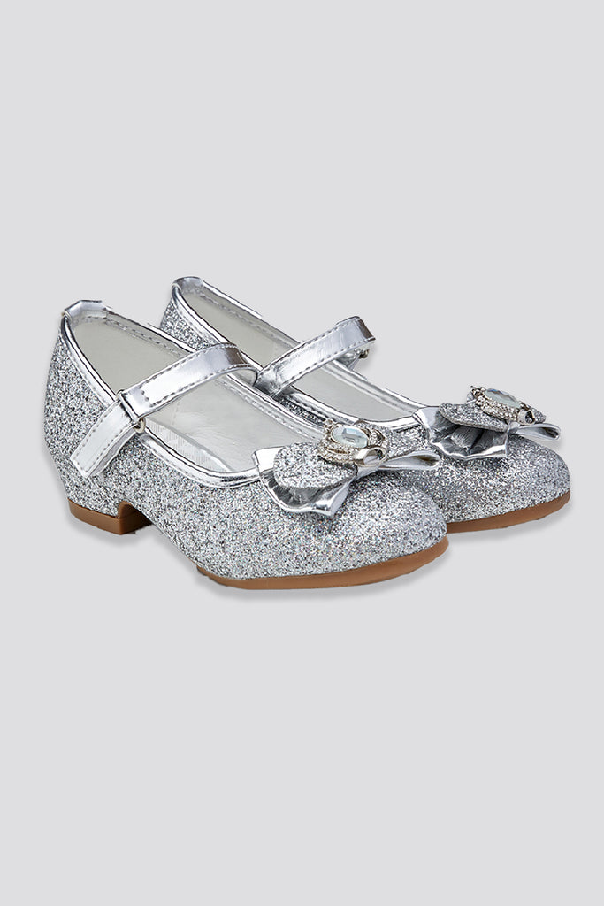 Glitter Mary Jane Shoes with Bow silver side