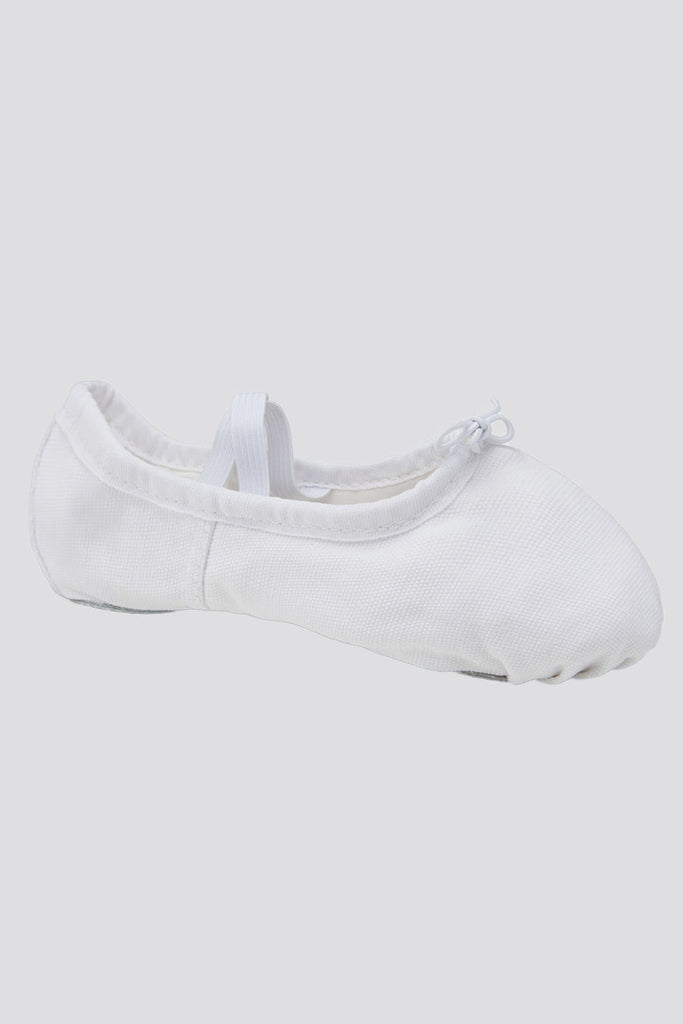 girls white ballet shoes side view
